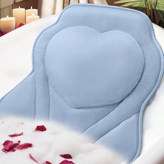 Bath Pillow for Tub - Luxury Bathtub Pillow with Breathable Air Mesh Fabric and 6 Non-Slip Suction Cups - Ergonomic Spa Head, Neck and Back Support - Essential White Bath Accessories