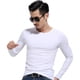 thumbnail image 1 of Camisa clásica de cuello redondo para hombre de color puro para uso diario, en la oficina y en salidas, color blanco, talla M, manga larga, 1 of 8