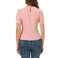 thumbnail image 3 of INSPIRE CHIC Women's Vintage Gingham Tops Puff Short Sleeve Crew Neck Casual Shirt Blouse XS Watermelon Pink, 3 of 8
