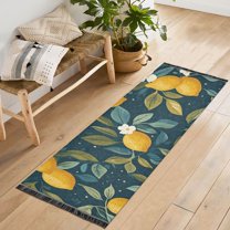 Yayeee Runner Rug for Bedroom 2'x6' Machine Washable Hallway Non Slip Mat, Blue Lemons