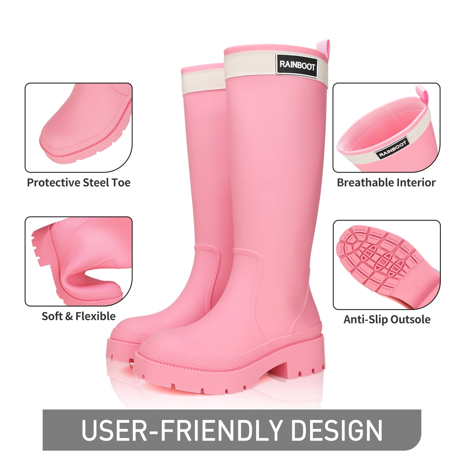 Lcamaw Rain Boots for Women,Waterproof Rubber Boots,Knee High Garden Fishing Muck Boots,Lightweight Comfortable Water Boots,Outdoor Work