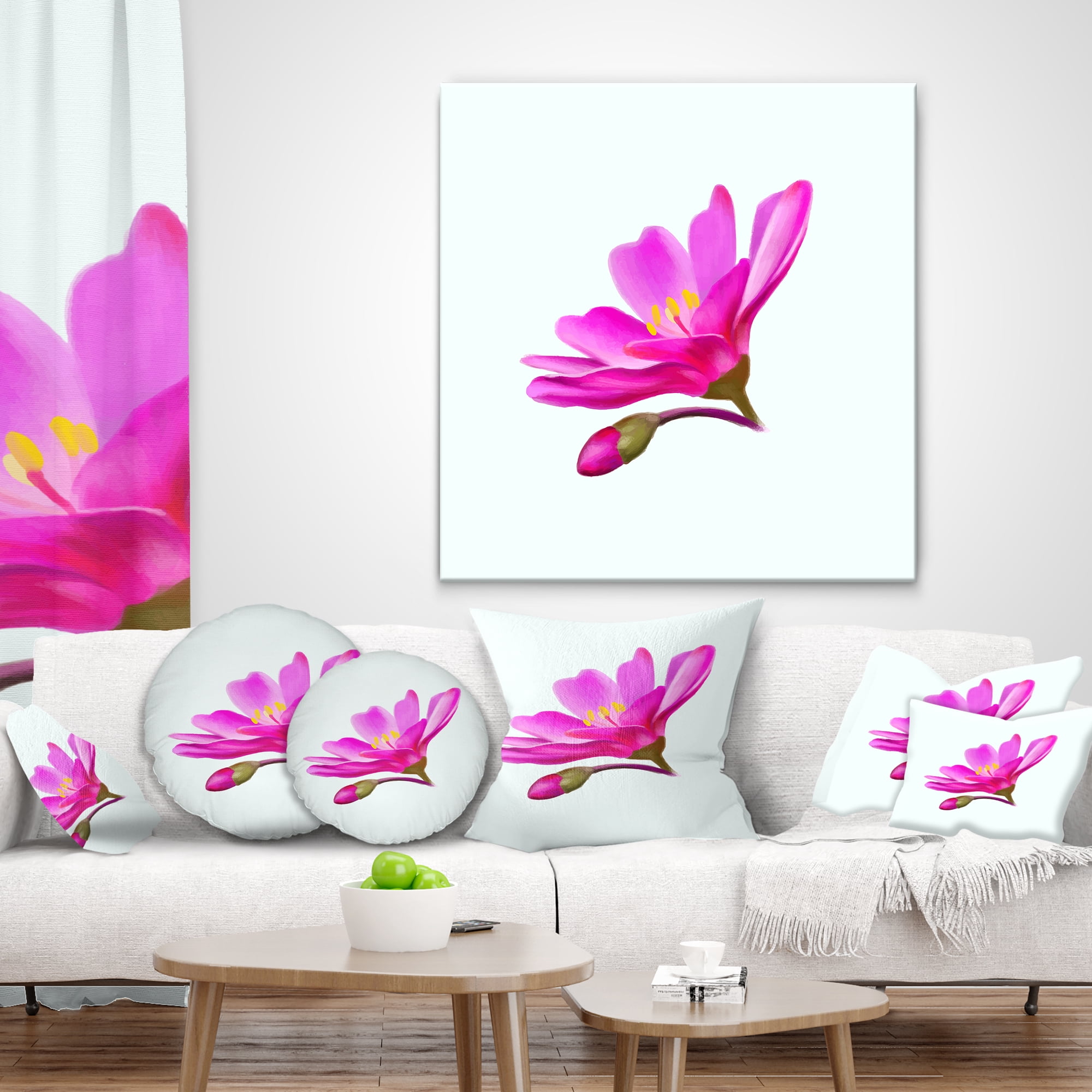 Designart Summer Pink Flower Watercolor - Floral Throw Pillow - 18x18