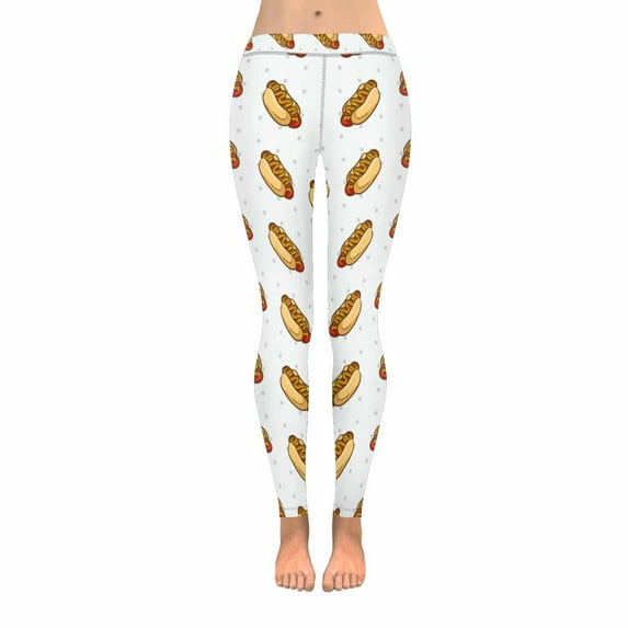 SUNENAT Hotdog with Polka Dots Funny Food Stretchy Capri Leggings Skinny Yoga Sports Pants M