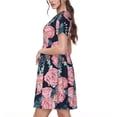 thumbnail image 2 of Wukai Rose Flowers Print Women’s Short Sleeve Dress, Comfortable Casual Dress, Soft Polyester Spandex Blend, Stylish Everyday Wear for Summer, 2 of 6