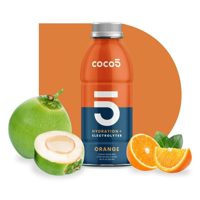 COCO5 Clean Sports Hydration, Orange Flavor, Less Sugar, Coconut