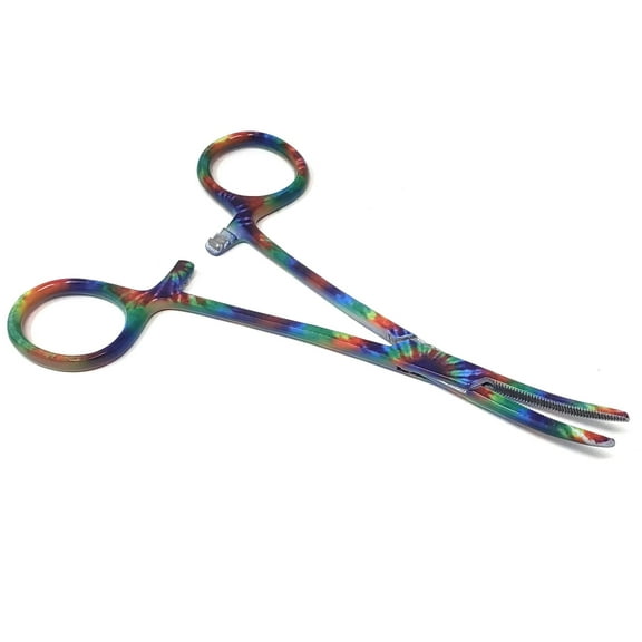 Stainless Steel Fishing Pliers Anglers Catch & Release Serrated Tool, Tie Dye 5.5" Curved