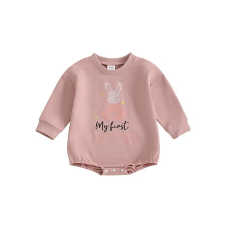 

Awevudst Baby Girls Romper Long Sleeve Rabbit Letters Print Fall Bodysuit