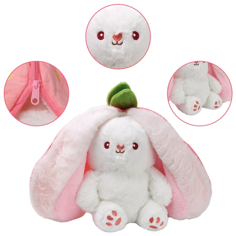 JIFON Easter Bunny Stuffed Animal Plush, Reversible Bunny Fruit Pillow with  Zipper, Cute Squishy Plush Toy for Age 3+ Boys Girls, 7