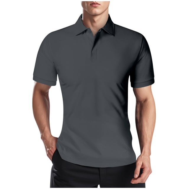Mens Casual Manga Corta Botón Abajo Camisas de Moda Casual Color Sólido Botón Solapa Gancho Hebilla Camiseta, Poliéster Superior