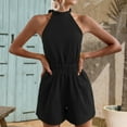 thumbnail image 3 of Lenpel Women's Rompers Sleeveless Halter Mock Neck Backless Elastic Waist Short Jumpsuits Trendy Summer Clothes, 3 of 4