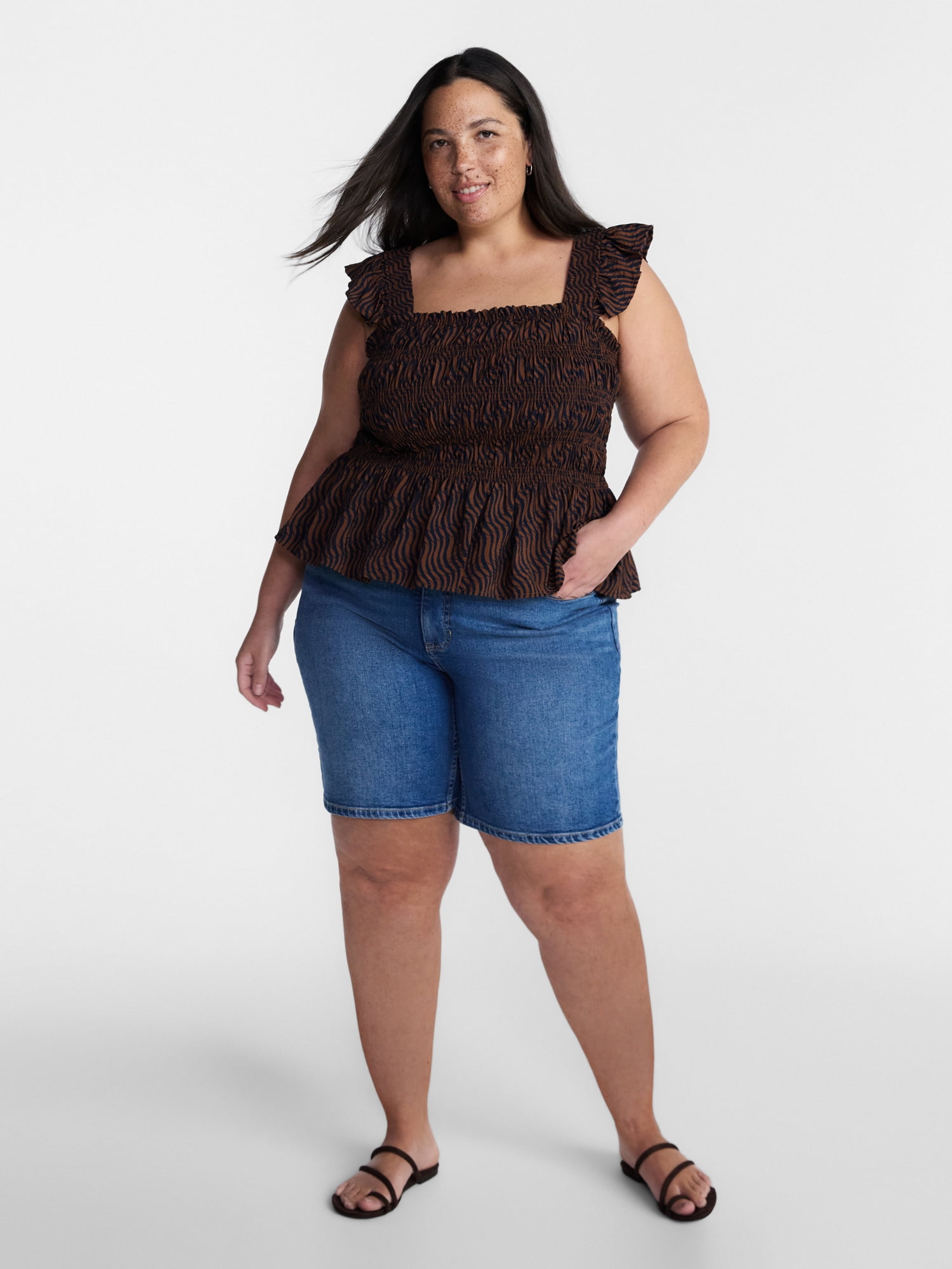 Terra & Sky Women’s Plus Sleeveless Smocked Tank Top, Sizes 0X-5X