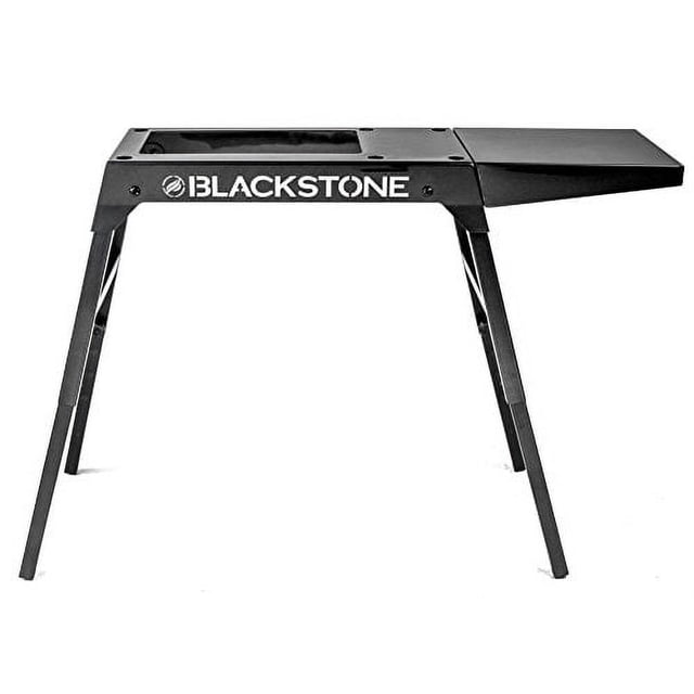 Blackstone 5013 Universal Griddle Stand for 17-inch or 22-inch table top griddles, with adjustable legs up to 28.5 inches, a removable side shelf for extra cooking space, and a foldable design for portability. Perfect as a portable grill stand for outdoor cooking setups.