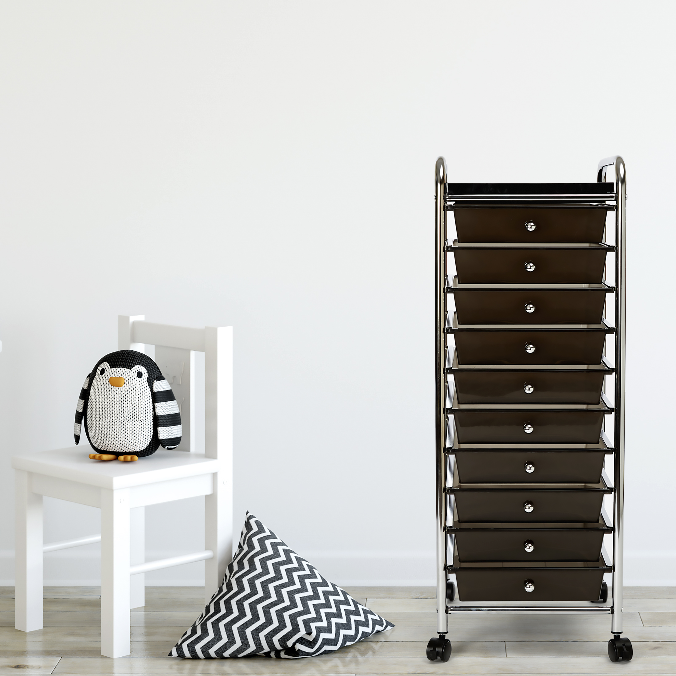 Seville Classics 10-Drawer Organizer Cart with Tray, Black
