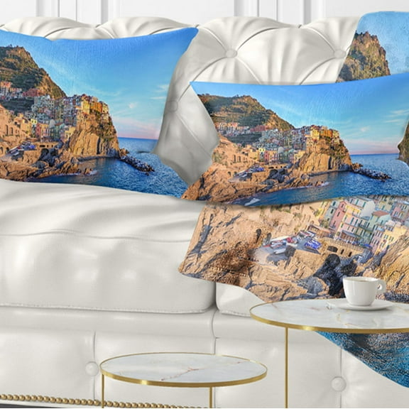 Designart 12" x 20" Blue Polyester Throw Pillow