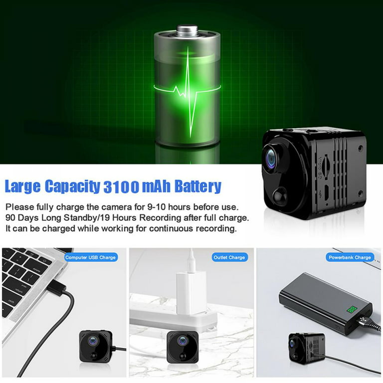 4K Mini Wireless Camera for Home, Night Vision 3000mHA Battery Dash Cam for  Car 