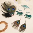 thumbnail image 6 of Peacock Feather Jewelry Set for Women, Green Fascinator Feather Clip Earring Big Eyelashes and Glitter Face Jewels Makeup Stickers for Halloween Carnival Festival Party Hair Face Decorations, 6 of 7