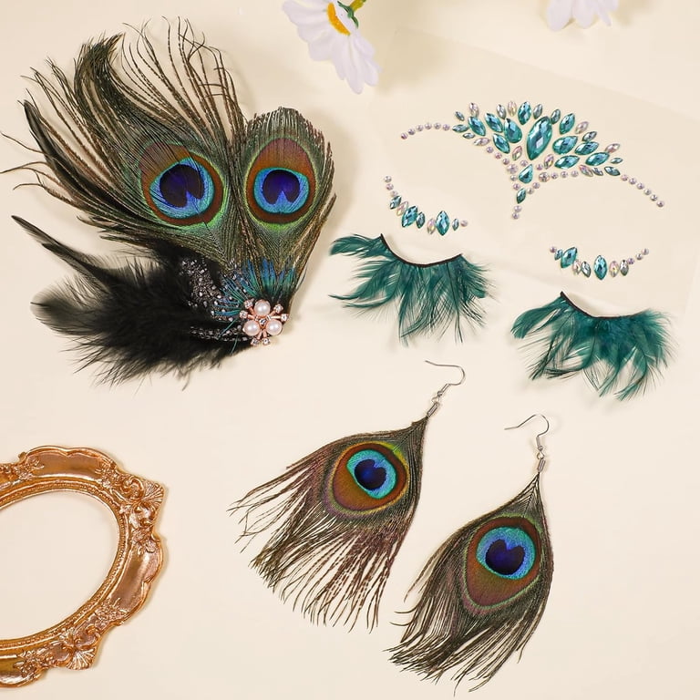 Peacock Feather Jewelry Set for Women, Green Fascinator  display picture 2