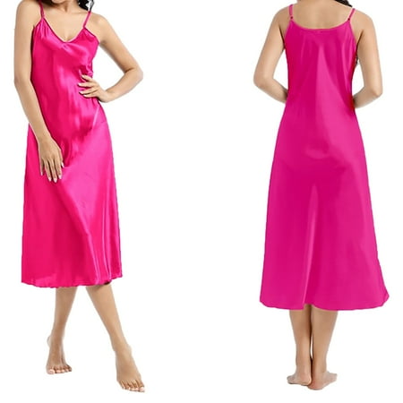 knqrhpse Nightgowns for Women Womens Pajamas Women Nightgown Dress Sleepwear V Neck Negligee Lingerie Long Nightwear Midi Dress Summer Dresses Hot Pink L
