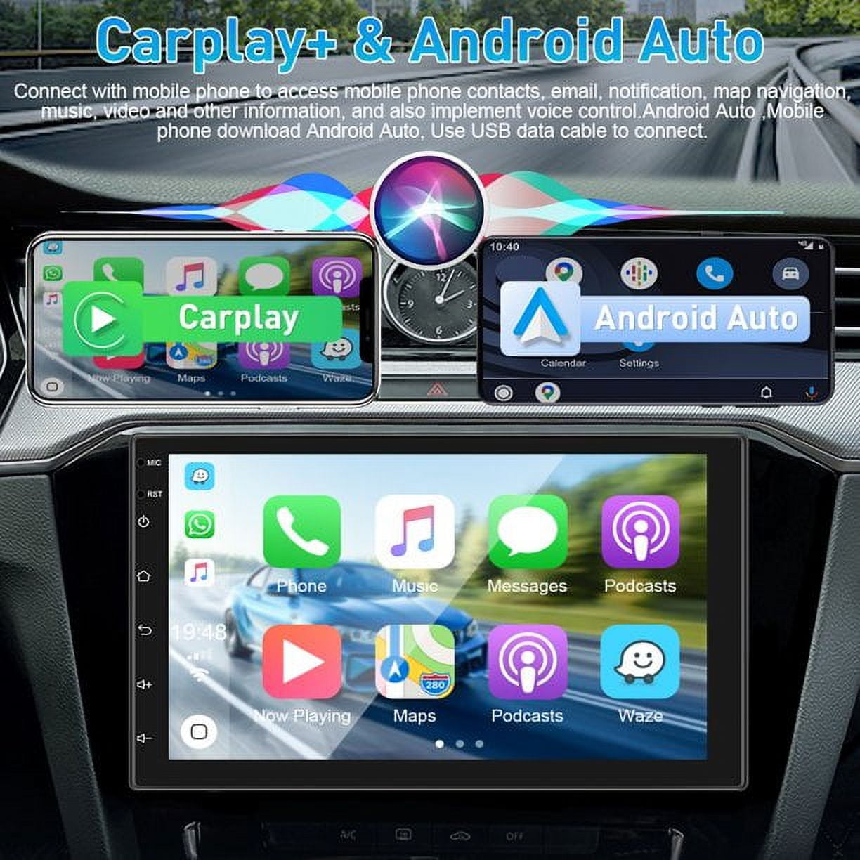 Podofo Universal 2 Din 7" HD Touch Screen Car Stereo Radio with Apple Carplay Android Auto System Car MP5 Player Bluetooth FM USB Charging Mirror Link, with 4 LED Backup Camera
