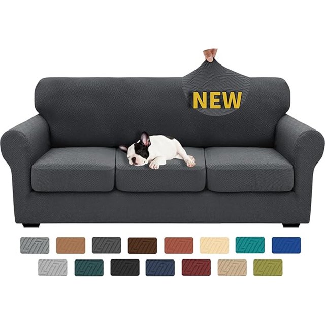 Thick Velvet Sofa Covers Couch Covers for 3 Cushion Couch Sofa High Stretch Slipcovers Furniture Protector Form Fit Luxury Couch Cover for Dogs- dark gray