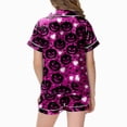 thumbnail image 4 of KPOPLK Little Girls Pajamas Set Halloween Sleepwear Short Sleeve Button Down Silk Shirt and Shorts Sleepwear 2 Piece Kids Pjs 2-13Years,Size 10-11 Years, 4 of 5