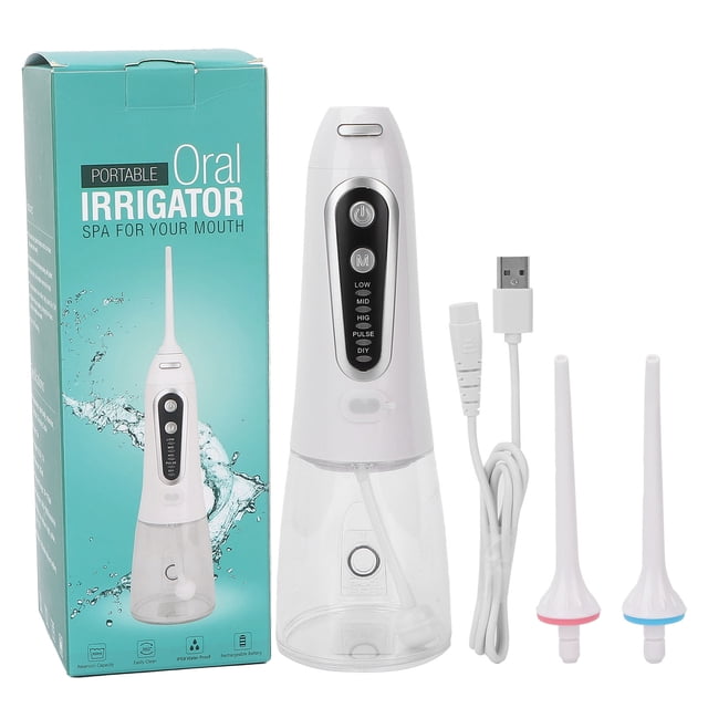 Limpiador de dientes eléctrico IPX8 impermeable, recargable por USB, irrigador bucal portátil, color blanco