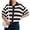 White, variant on Short Sleeve Women Stripe Print Casual Button Down Crochet Cardigan Hollow Tops