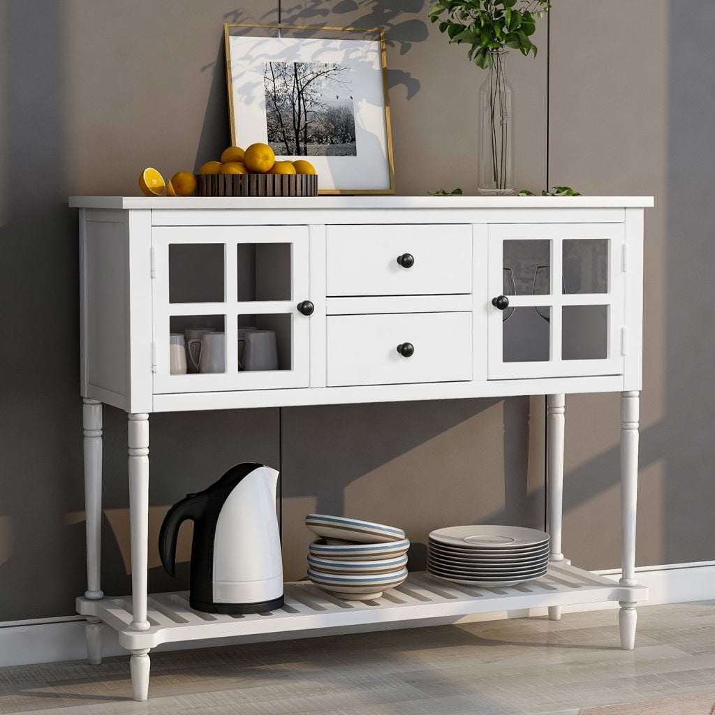 Coffee Tangkula Console Cabinet Storage White Glass Door Sideboard Console Table Server Display Buffet Cabinet