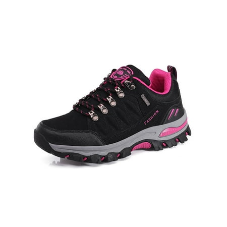 

Rotosw Women s Trekking Shoe Athletic Hiking Shoes Lace Up Sneakers Comfort Round Toe Sport Sneaker Climbing Lightweight Trainers Black Rose Red 8.5