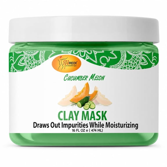 SPA REDI - Clay Mask, Cucumber and Melon, 16 Oz - Pedicure and Body Deep Cleansing, Skin Pore Purifying, Detoxifying and Hydrating