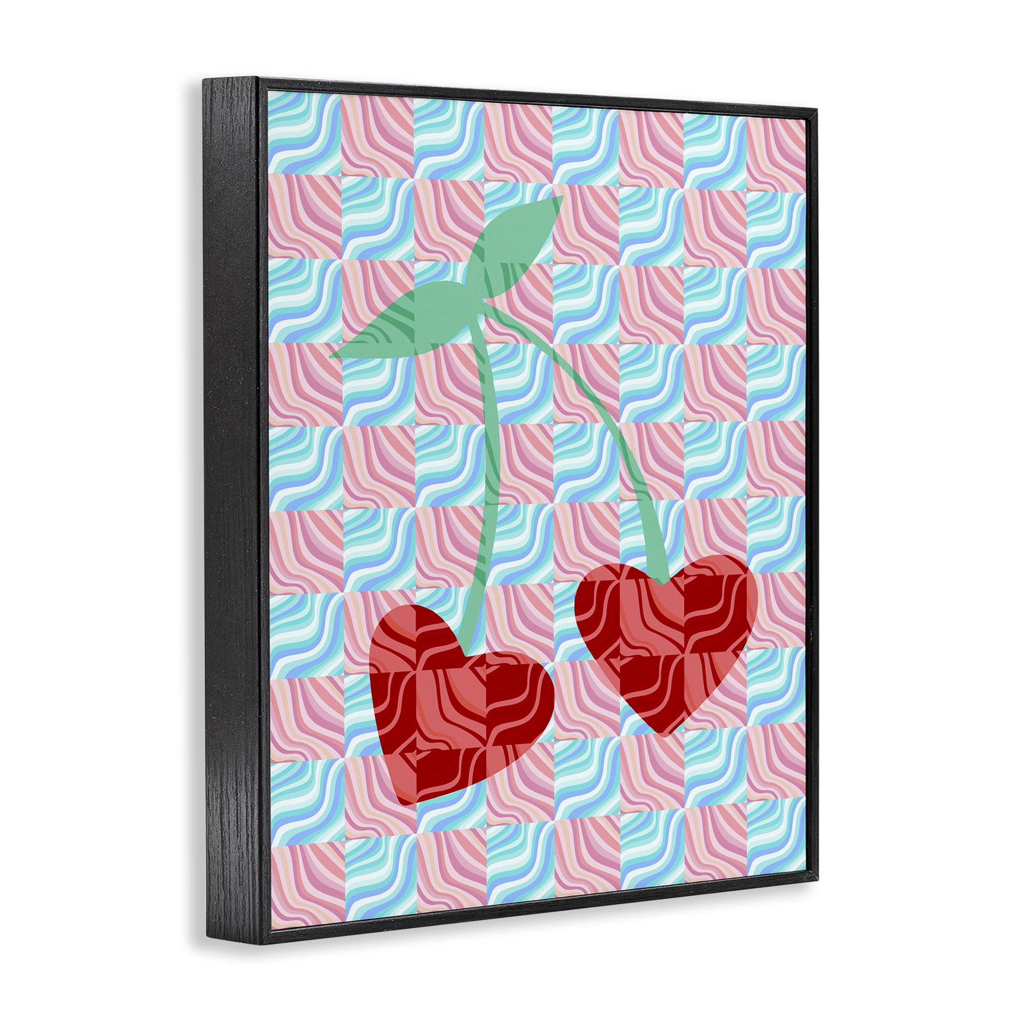 Stupell Industries Groovy Checkered Cherries Food & Beverage Painting Black Framed Art Print Wall Art, 11 x 14