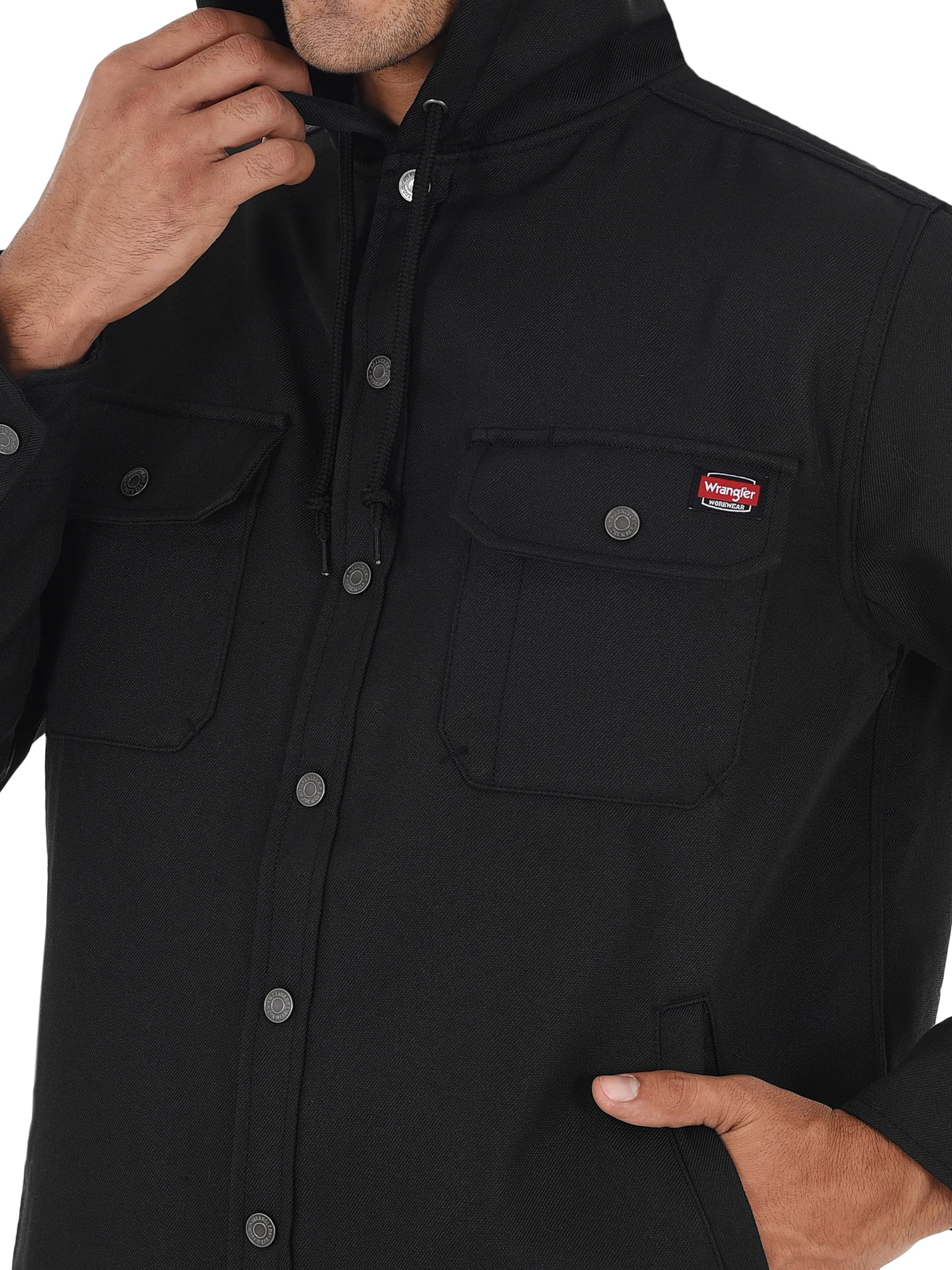 Wrangler Men's Essential Shirt Jacket with Polar Fleece Lining and Hood -  