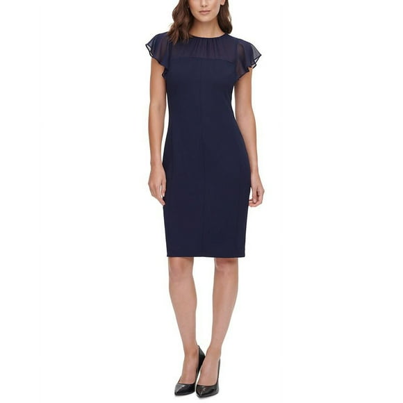 Harper Rose Flutter-Sleeve Sheath  Navy Dress