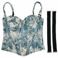 thumbnail image 6 of Floral Bustier Tops Spaghetti Straps Slim Fit Boned Waist Cincher Trendy Party Club Night Out Shapewear Sky Blue M, 6 of 9