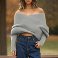 thumbnail image 3 of Towmus Off The Shoulder Tops for Women Long Sleeve Going Out Y2K Tops Knit Pullover Fall Outfits ,Light Gray ,One Size, 3 of 5