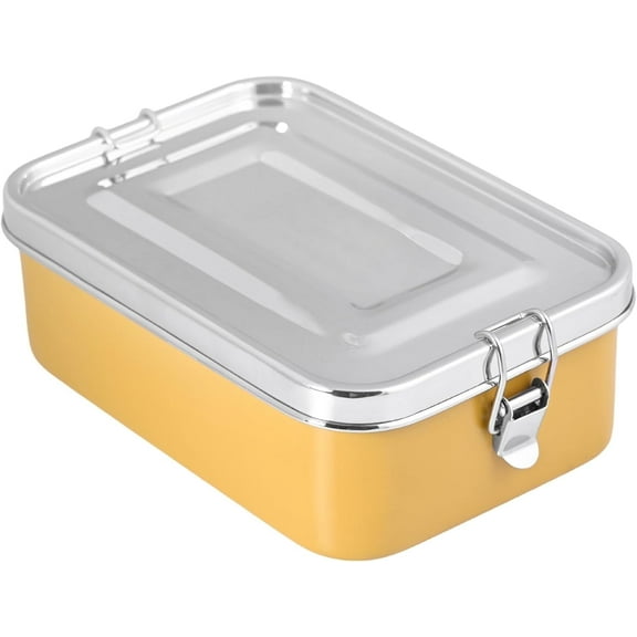 Mayur Exports Bento Lunch Box (Yellow) with Movable Divider | Leak-Proof, Secure Clips | 60 Oz/1800ml | 8.25x5.55x2.75 in | Food-Grade Stainless Steel | Heavy Duty | Available in 4 Colors.