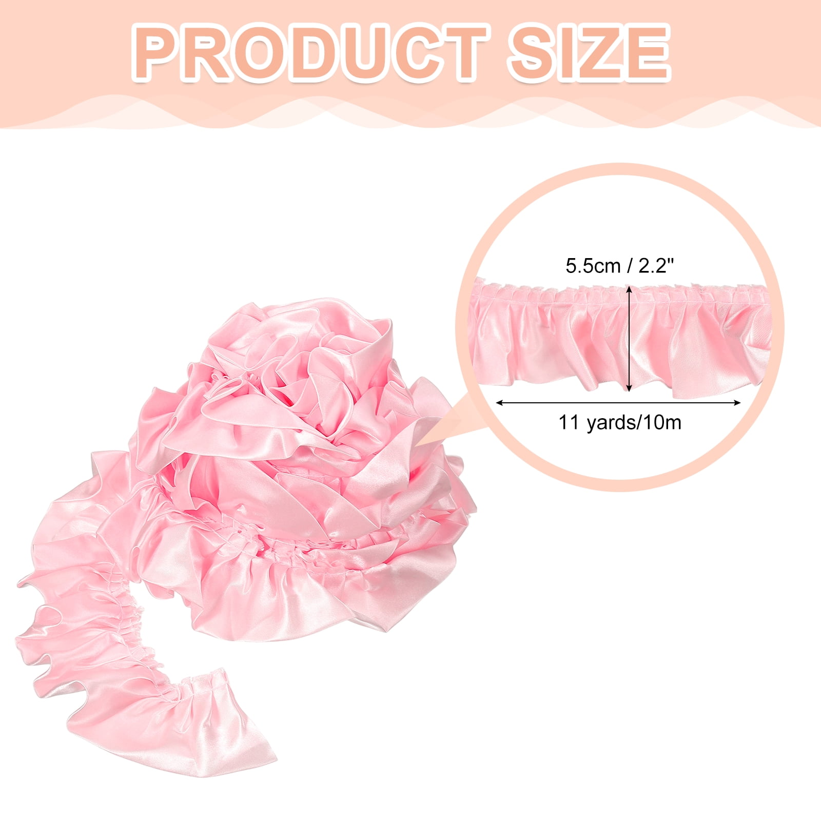 Uxcell 11 Yards 3D Pleated Chiffon Lace Trim 2" Width Satin Ruffle Ribbon Pleated Sewing Fabric Trim Cherry Pink