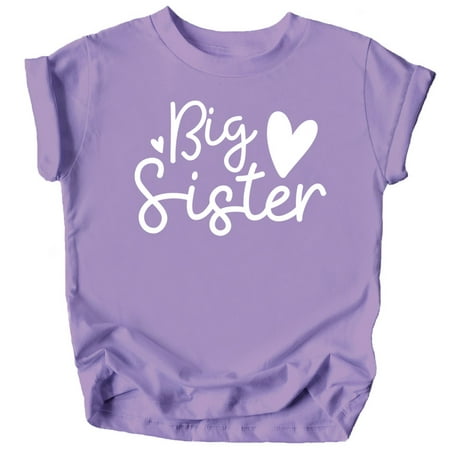 

Olive Loves Apple Cursive Big Sister Hearts Sibling Reveal T-Shirt for Baby and Toddler Girls Sibling Outfits Purple Shirt 12 Months