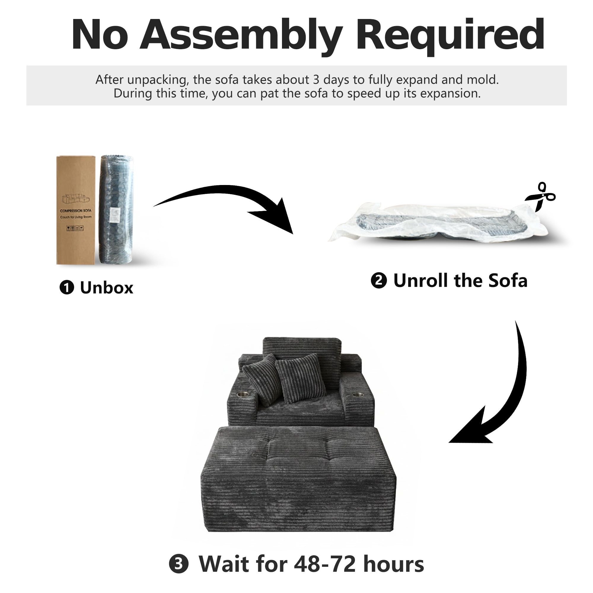 Cubente 67" Chaise Lounge Chair Indoor,Boneless Sofa Bed, Deep Seat Sleeper Couch Reading Chairs, Cloud Couches with Cup Holder & Side Pocket for Living Room, No Assembly Required