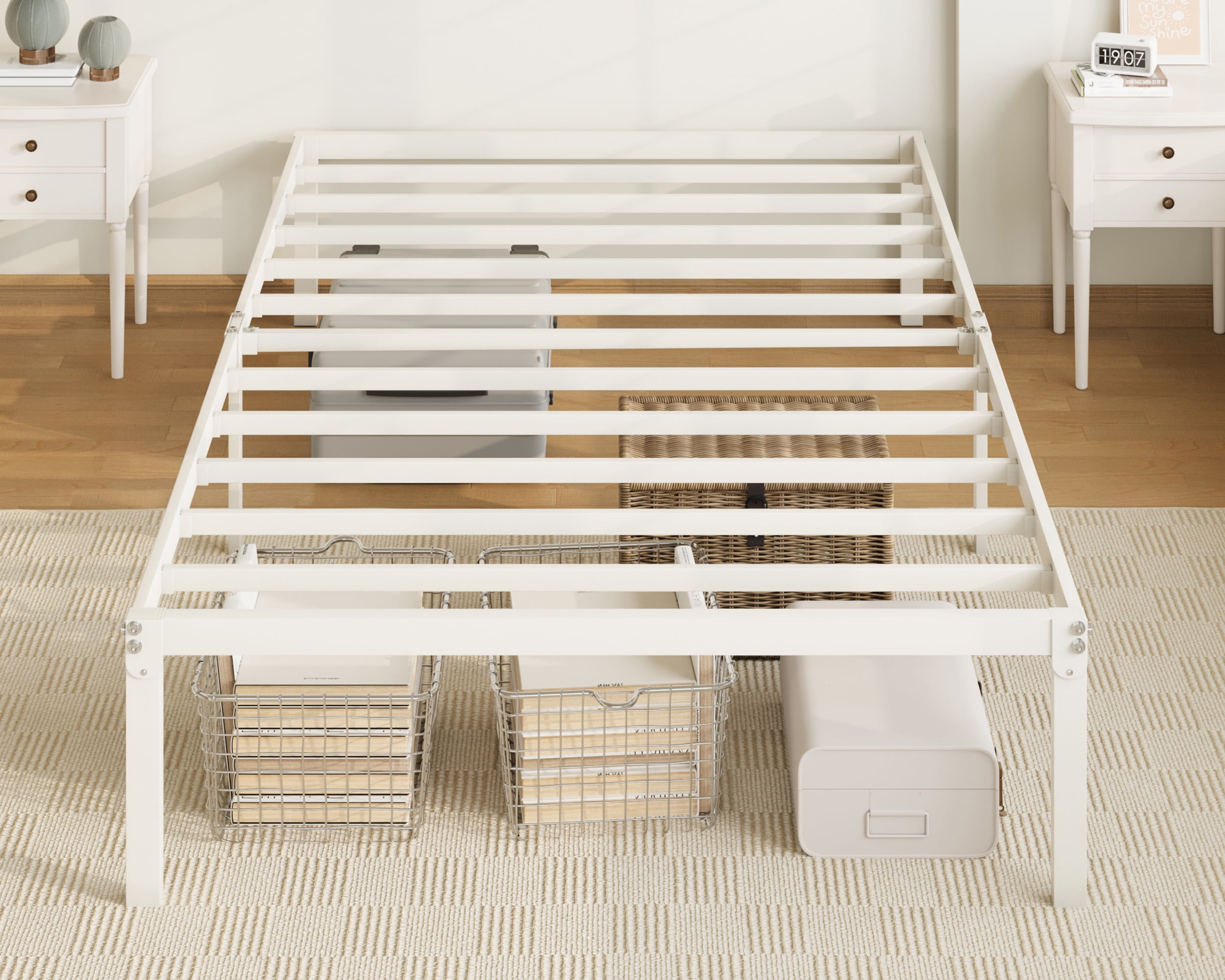 Allewie Twin Bed Frame with Storage, White photo 2