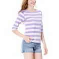 thumbnail image 4 of INSPIRE CHIC Hauts pour Femmes Non Doublés Col Rond Manches au Coude Coupe Ajustée T-Shirt Décontracté L Violet Pâle, 4 of 8