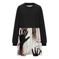 thumbnail image 4 of Qiopertar Vente de Liquidation Sweat à Manches Longues Col Rond pour Femmes Robe à Capuche d'Halloween Plissée Ample Pull-Over Offres de la Semaine Moins de 5$, 4 of 6