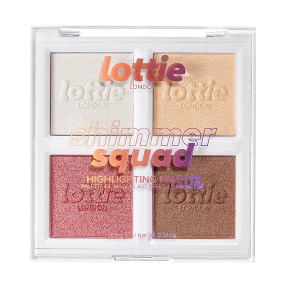 Lottie London Shimmer Squad, 4 Pan face Highlighting Palette, Glowburst, 0.59 oz