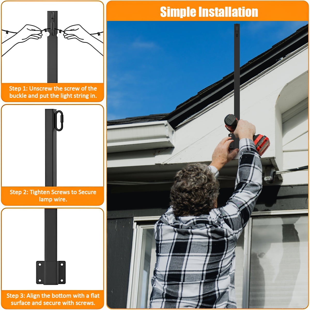 Ghojet Suspension String Light Poles Outdoor Metal LED 4 Pack for Wall and Fence