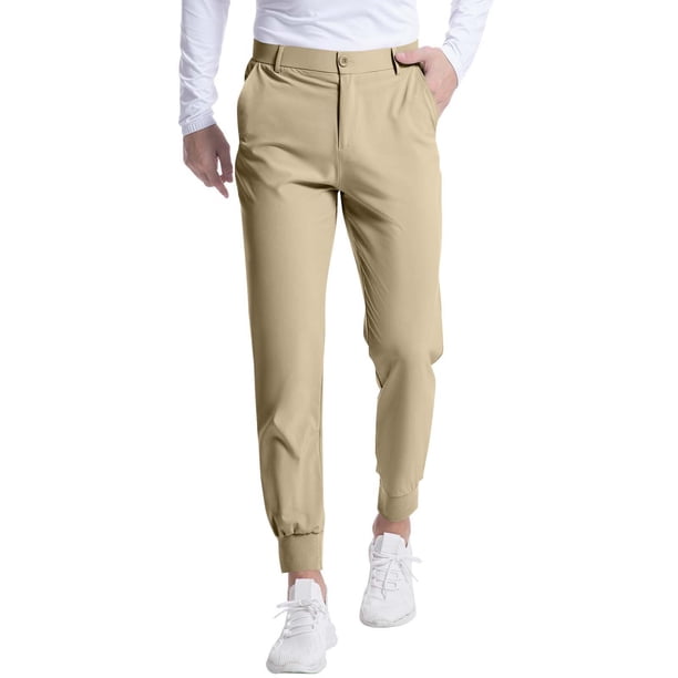 Pantalones largos para hombre, de color liso, informales, con botones en la cintura y bolsillos con cremallera, para exteriores, de golf, estilo corsé, de poliéster.