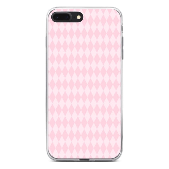 DistinctInk Clear Shockproof Hybrid Case for iPhone 7 PLUS / 8 PLUS (5.5" Screen) - TPU Bumper, Acrylic Back, Tempered Glass Screen Protector - Pink Diamond Pattern