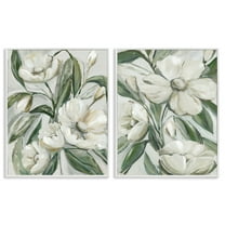 Stupell Industries White Blossoms & Leaves Plants & Flowers Painting White Framed Art Print Wall Art, 24 x 30, Set of 2