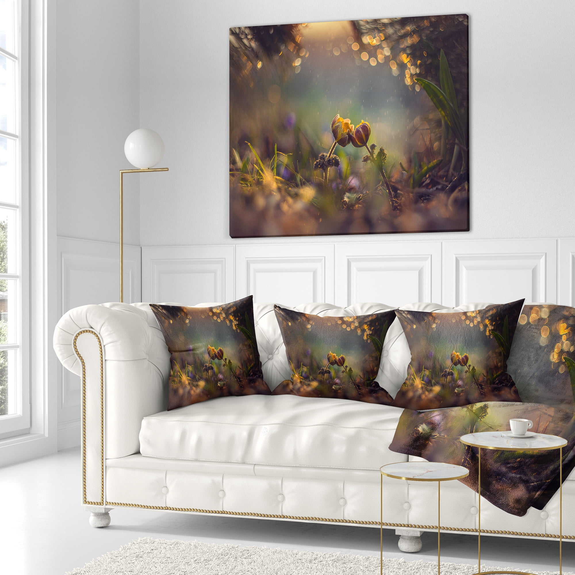 Designart Two Spring Flowers - Floral Throw Pillow - 16x16