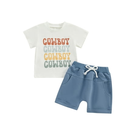 

Arvbitana Baby Boys Summer Clothes Short Sleeve Letter Print T-shirt with Rolled Hem Shorts 2Pcs Outfits Infant Toddler Casual Short Pants Sets 3M 6M 12M 18M 24M
