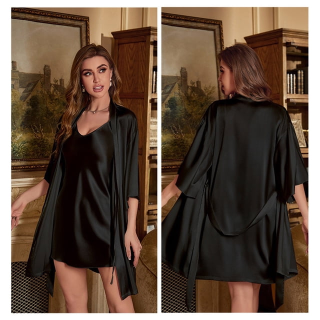 Kelon Robes pour Femmes en Solde Femme Pyjamas Mélangés Robe pour Femmes Poche Manches Courtes Maison Décontracté Col Rond Version Ample Robe de Nuit Femmes
